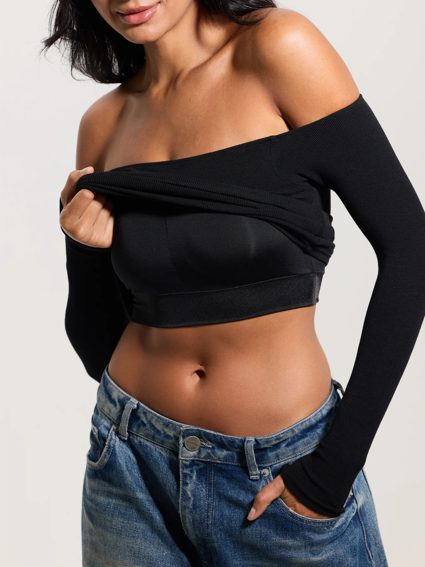 Ribbed Off Shoulder Brami